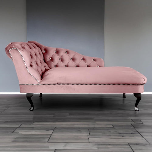 Velvet Tufted Chaise Lounge Sofa Left Hand Pink Accent Chair 133cm - Kwikley