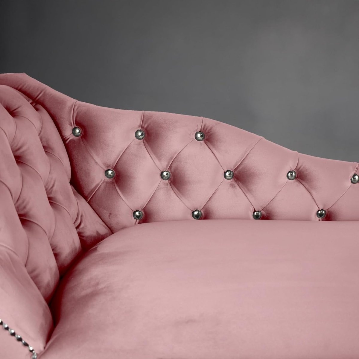 Velvet Tufted Chaise Lounge Sofa Left Hand Pink Accent Chair 133cm - Kwikley