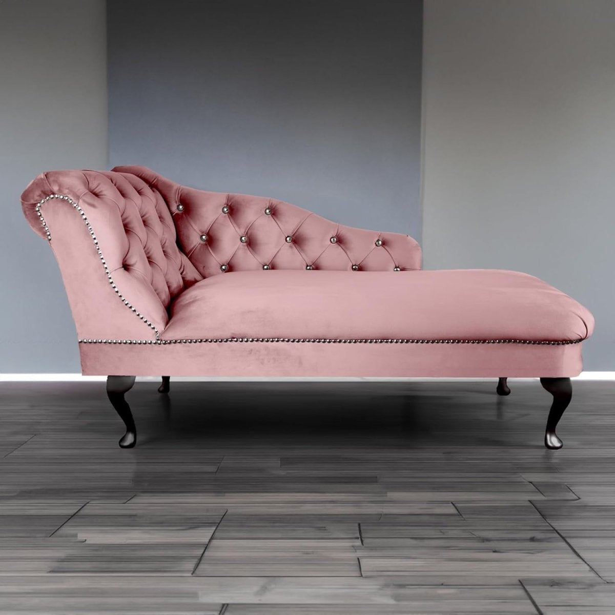 Velvet Tufted Chaise Lounge Sofa Left Hand Pink Accent Chair 133cm - Kwikley