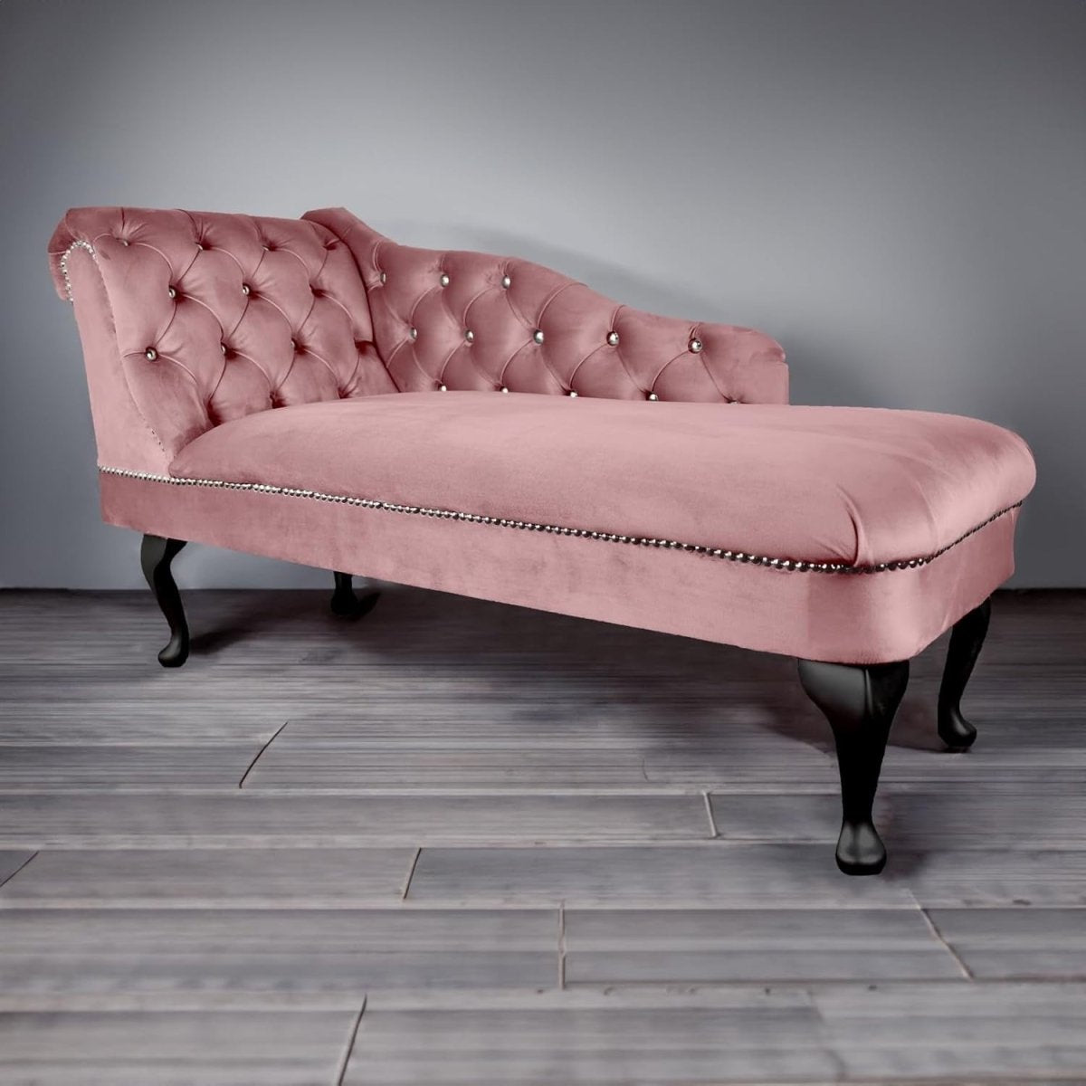 Velvet Tufted Chaise Lounge Sofa Left Hand Pink Accent Chair 133cm - Kwikley