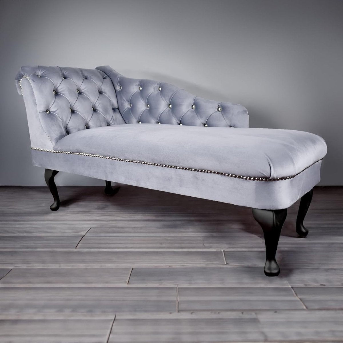 Velvet Tufted Chaise Lounge Sofa Left Hand Platinum Accent Chair 133cm - Kwikley