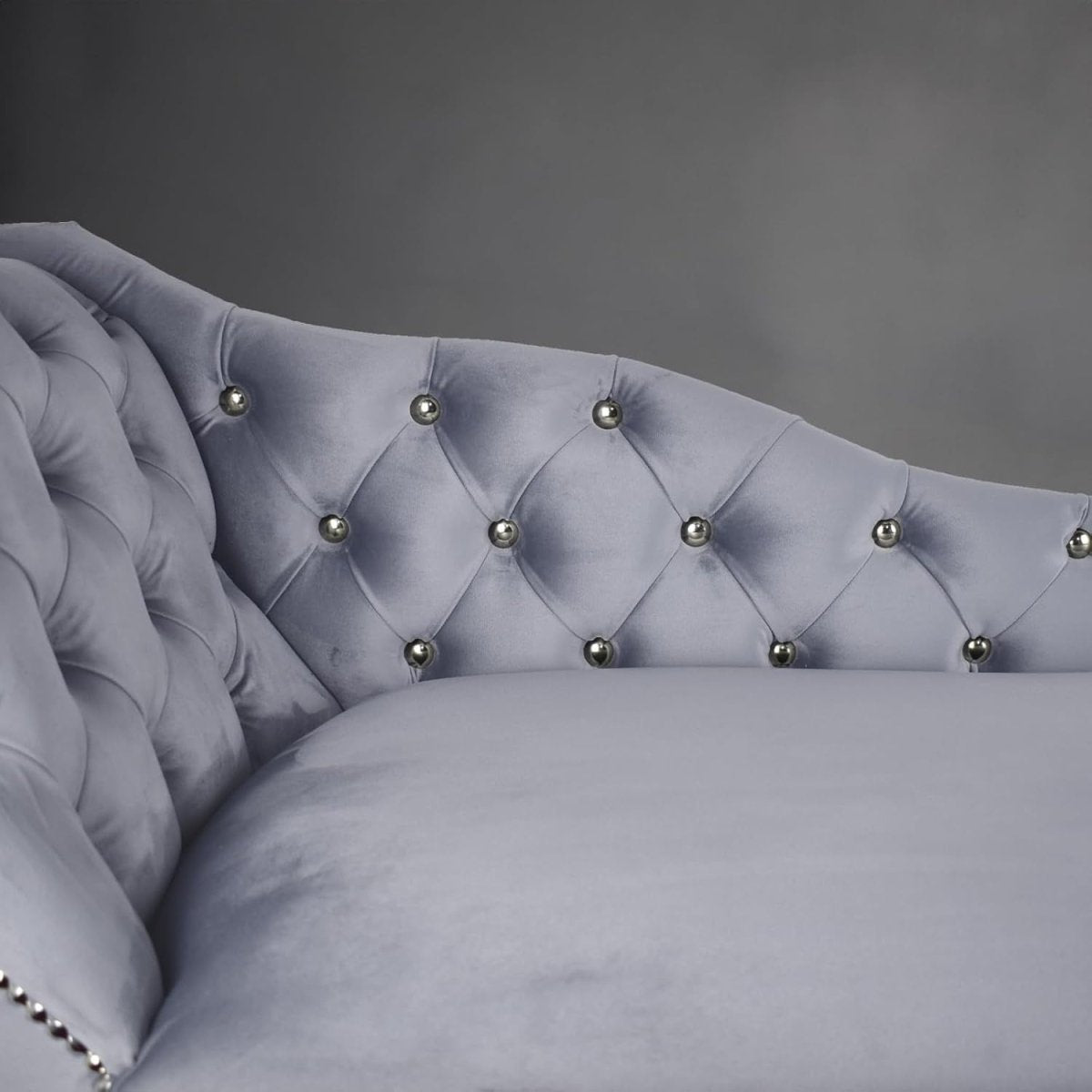 Velvet Tufted Chaise Lounge Sofa Left Hand Platinum Accent Chair 133cm - Kwikley