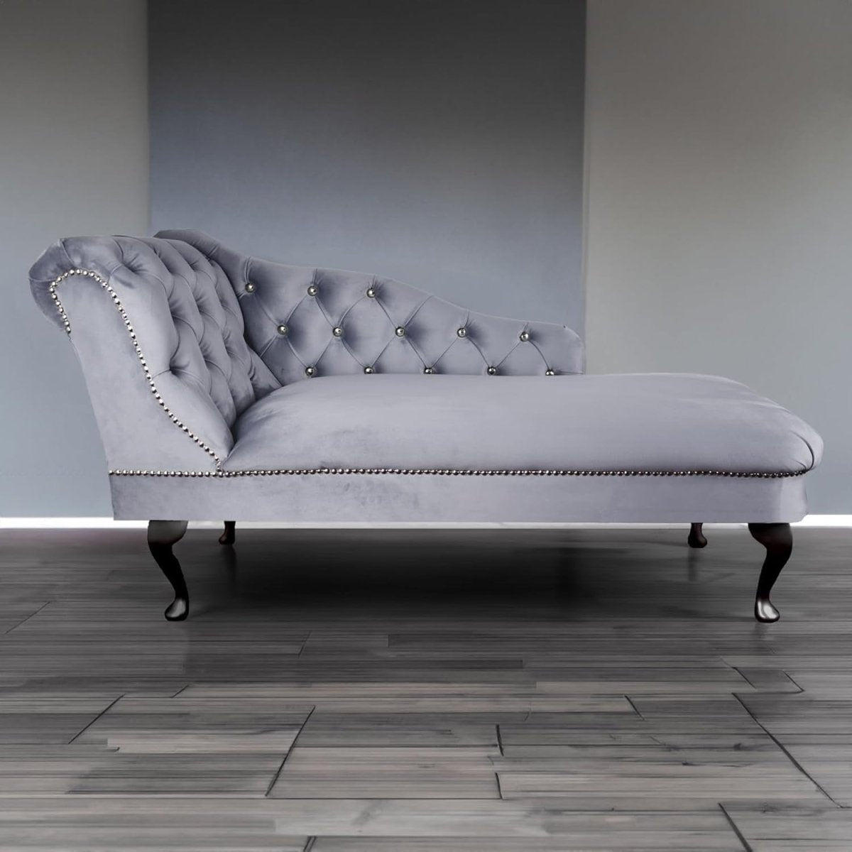 Velvet Tufted Chaise Lounge Sofa Left Hand Platinum Accent Chair 133cm - Kwikley