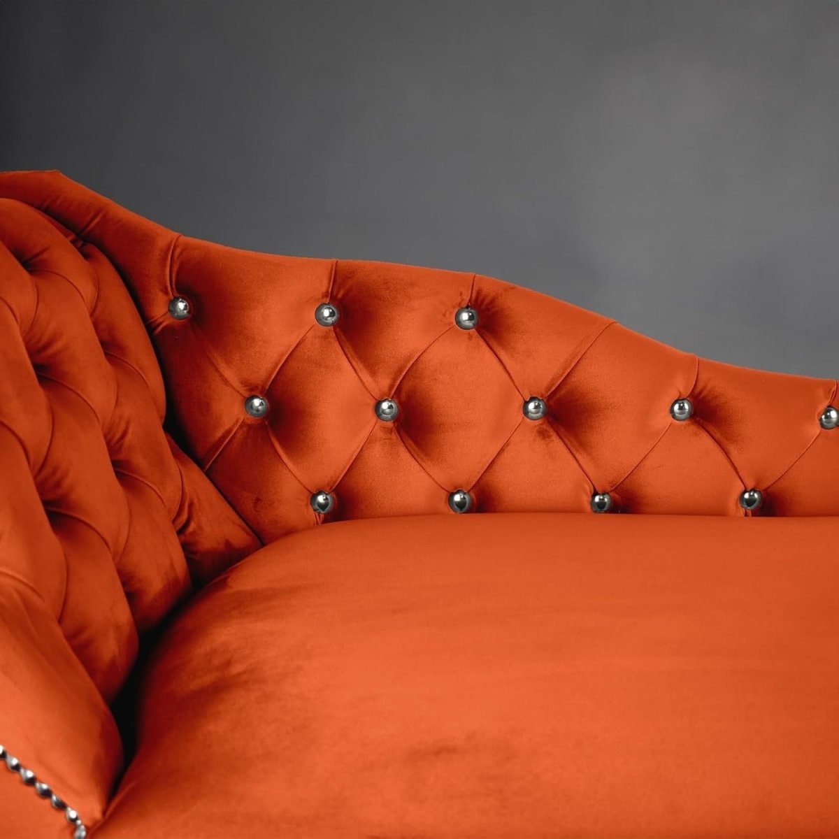 Velvet Tufted Chaise Lounge Sofa Left Hand Pumpkin Accent Chair 133cm - Kwikley