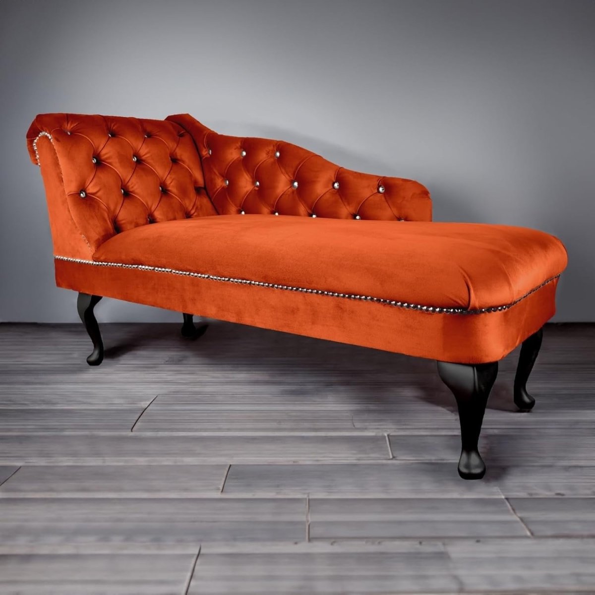 Velvet Tufted Chaise Lounge Sofa Left Hand Pumpkin Accent Chair 133cm - Kwikley