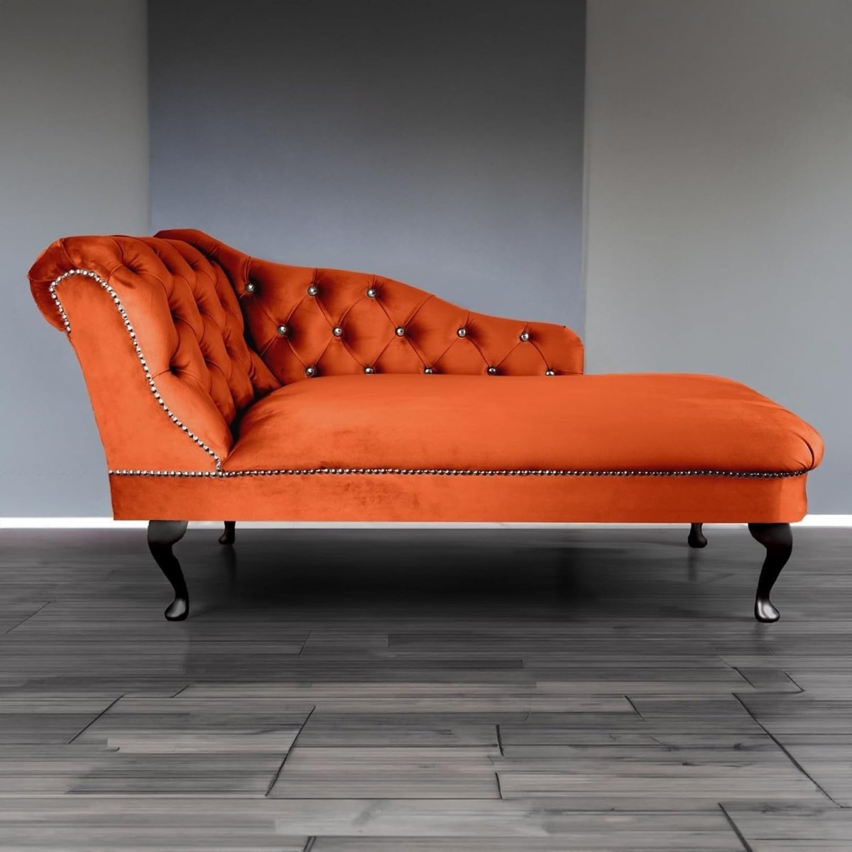 Velvet Tufted Chaise Lounge Sofa Left Hand Pumpkin Accent Chair 133cm - Kwikley