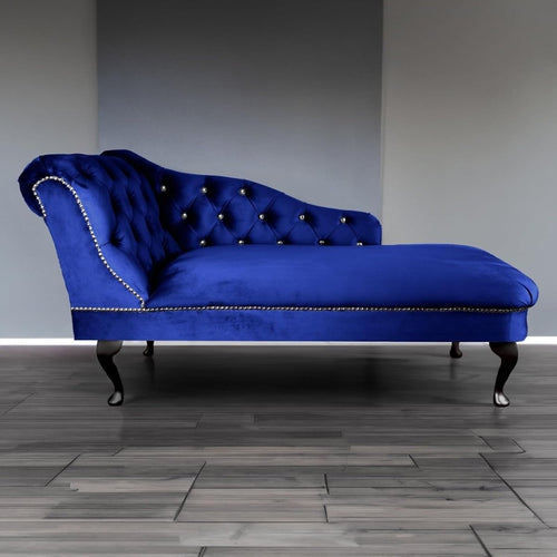 Velvet Tufted Chaise Lounge Sofa Left Hand Royal Accent Chair 133cm - Kwikley