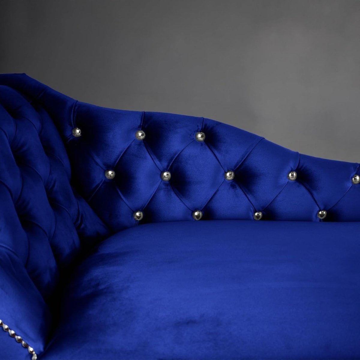 Velvet Tufted Chaise Lounge Sofa Left Hand Royal Accent Chair 133cm - Kwikley