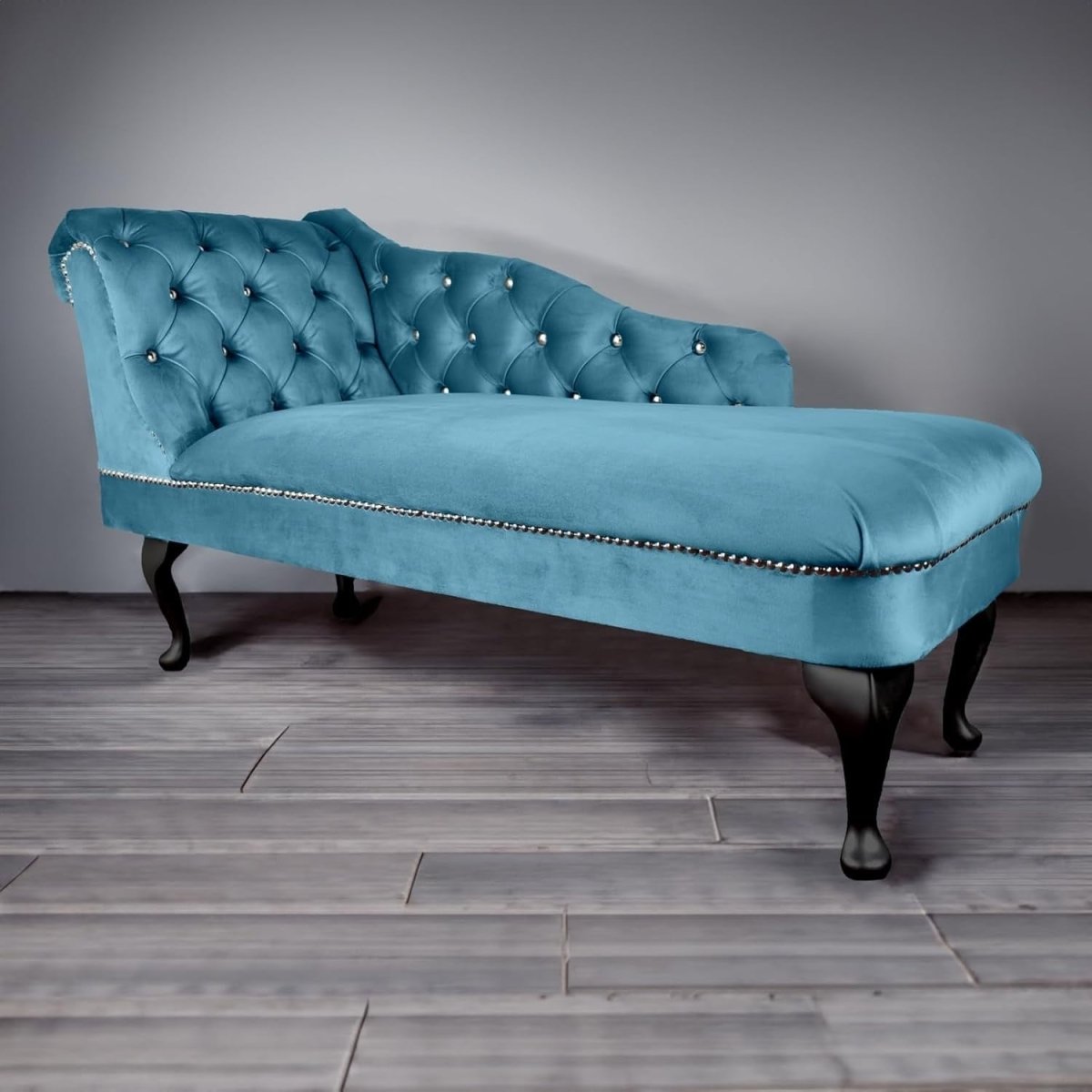 Velvet Tufted Chaise Lounge Sofa Left Hand Sky Accent Chair 133cm - Kwikley