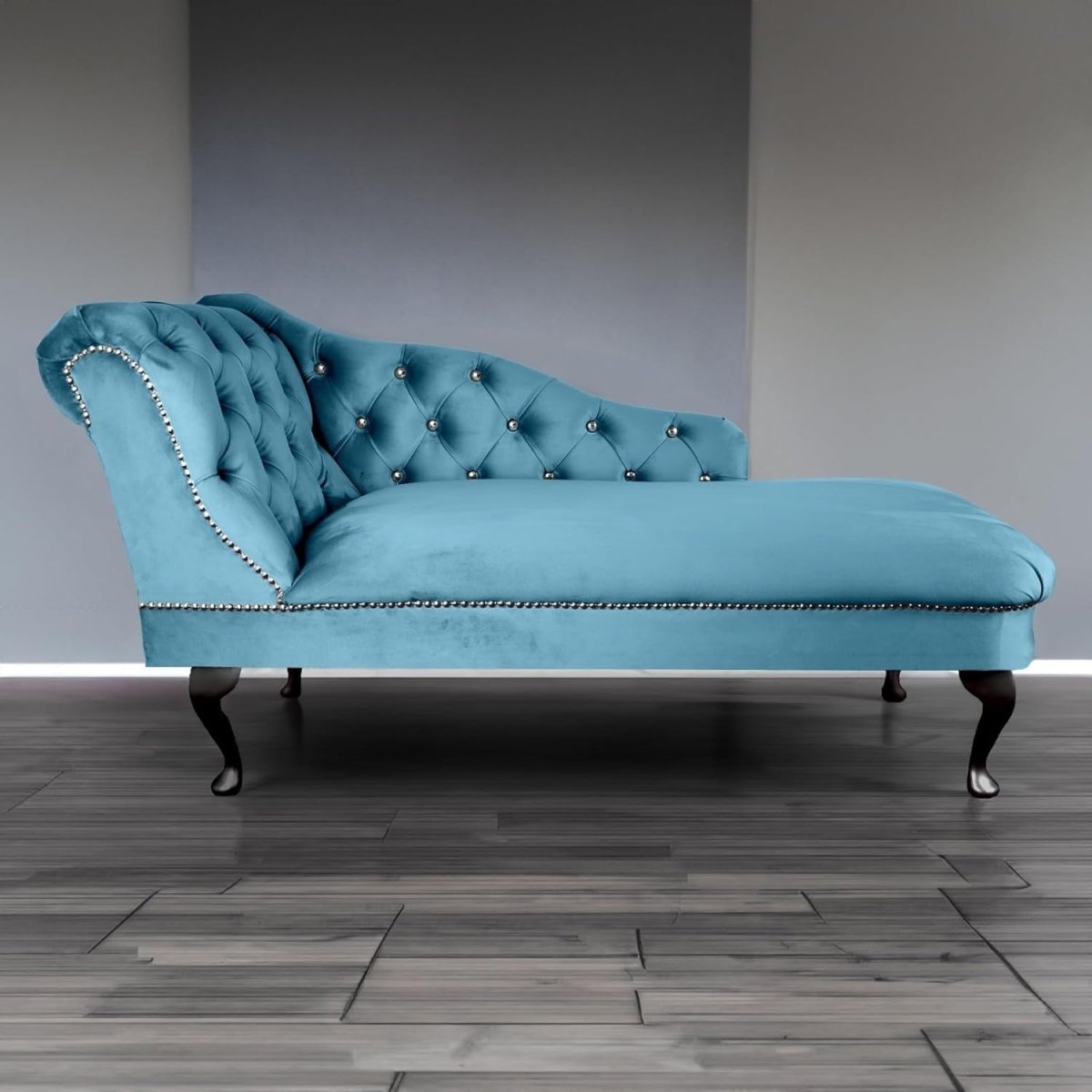 Velvet Tufted Chaise Lounge Sofa Left Hand Sky Accent Chair 133cm - Kwikley