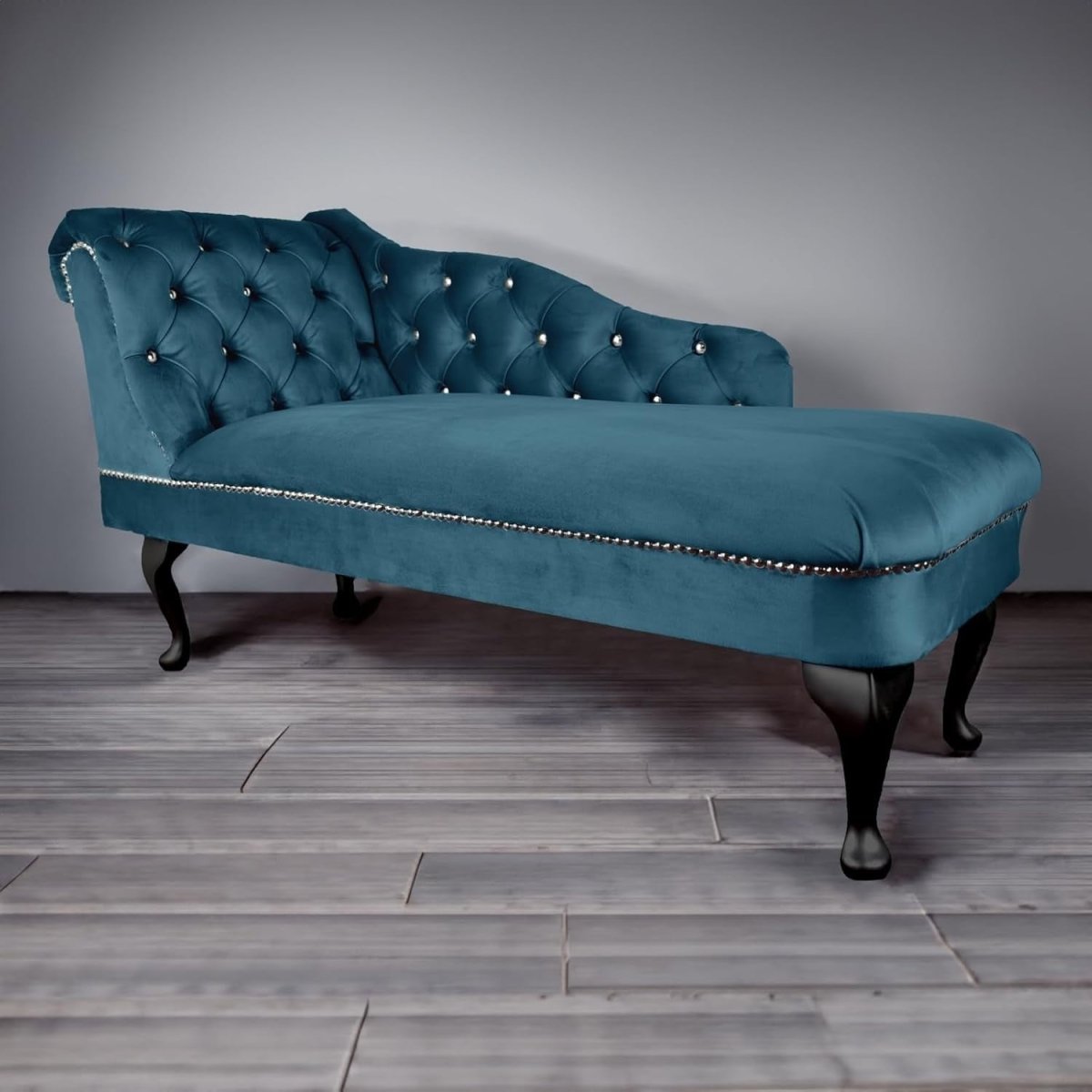 Velvet Tufted Chaise Lounge Sofa Left Hand Teal Accent Chair 133cm - Kwikley