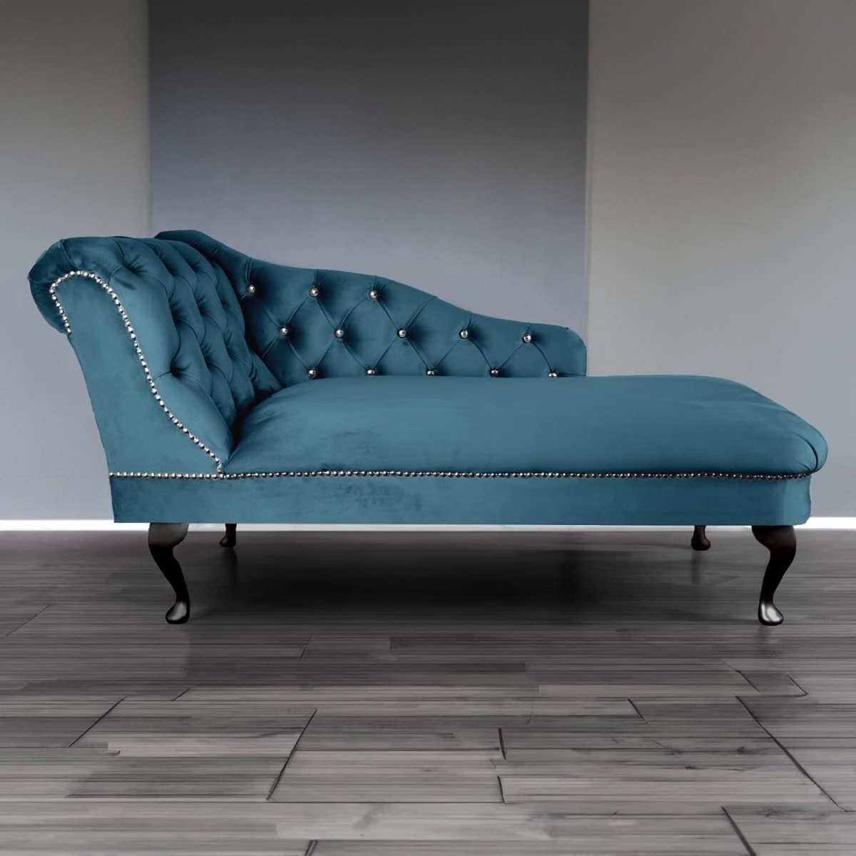 Velvet Tufted Chaise Lounge Sofa Left Hand Teal Accent Chair 133cm - Kwikley