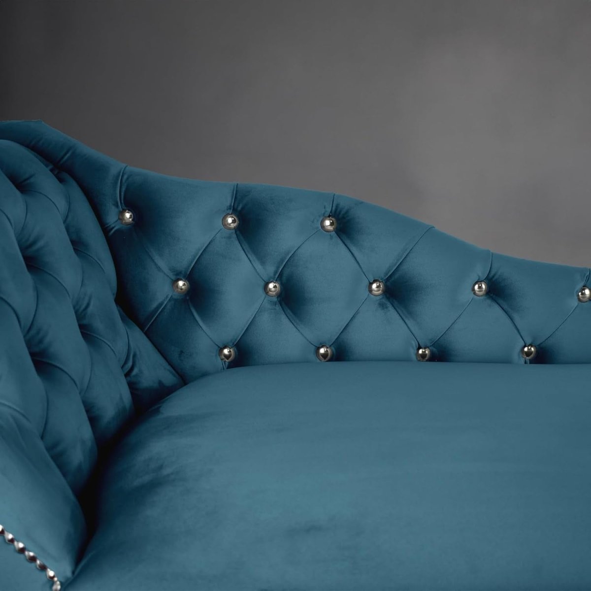 Velvet Tufted Chaise Lounge Sofa Left Hand Teal Accent Chair 133cm - Kwikley