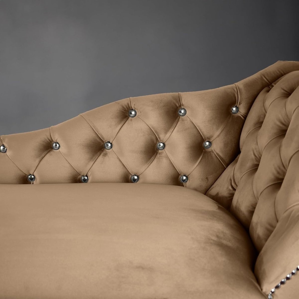 Velvet Tufted Chaise Lounge Sofa Right Hand Biscuit Accent Chair 133cm. - Kwikley