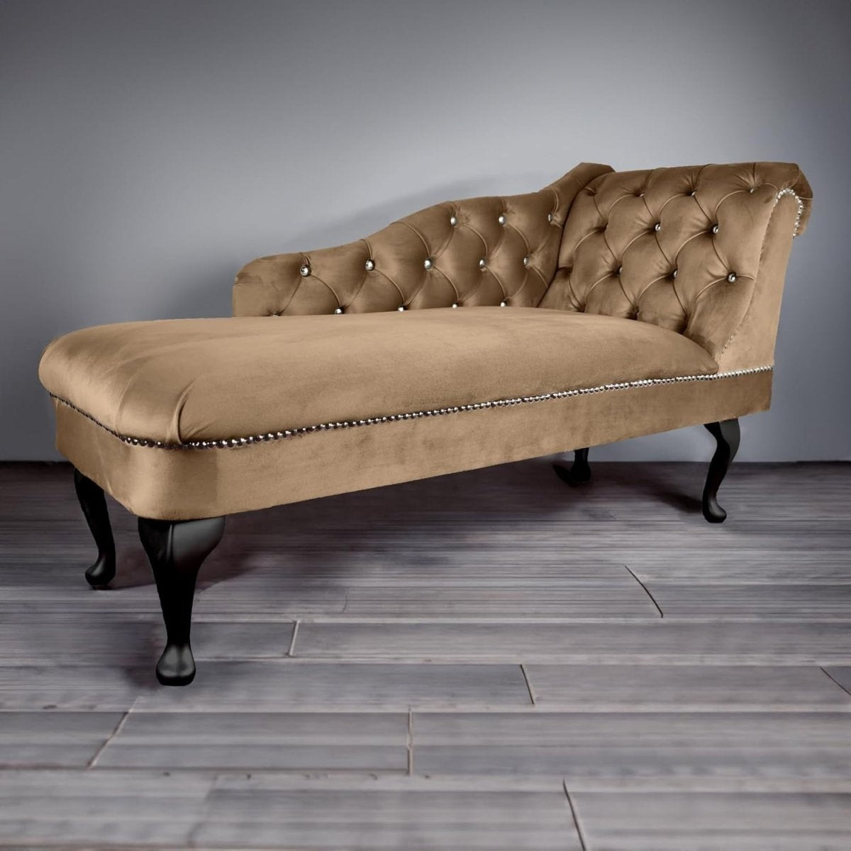 Velvet Tufted Chaise Lounge Sofa Right Hand Biscuit Accent Chair 133cm. - Kwikley