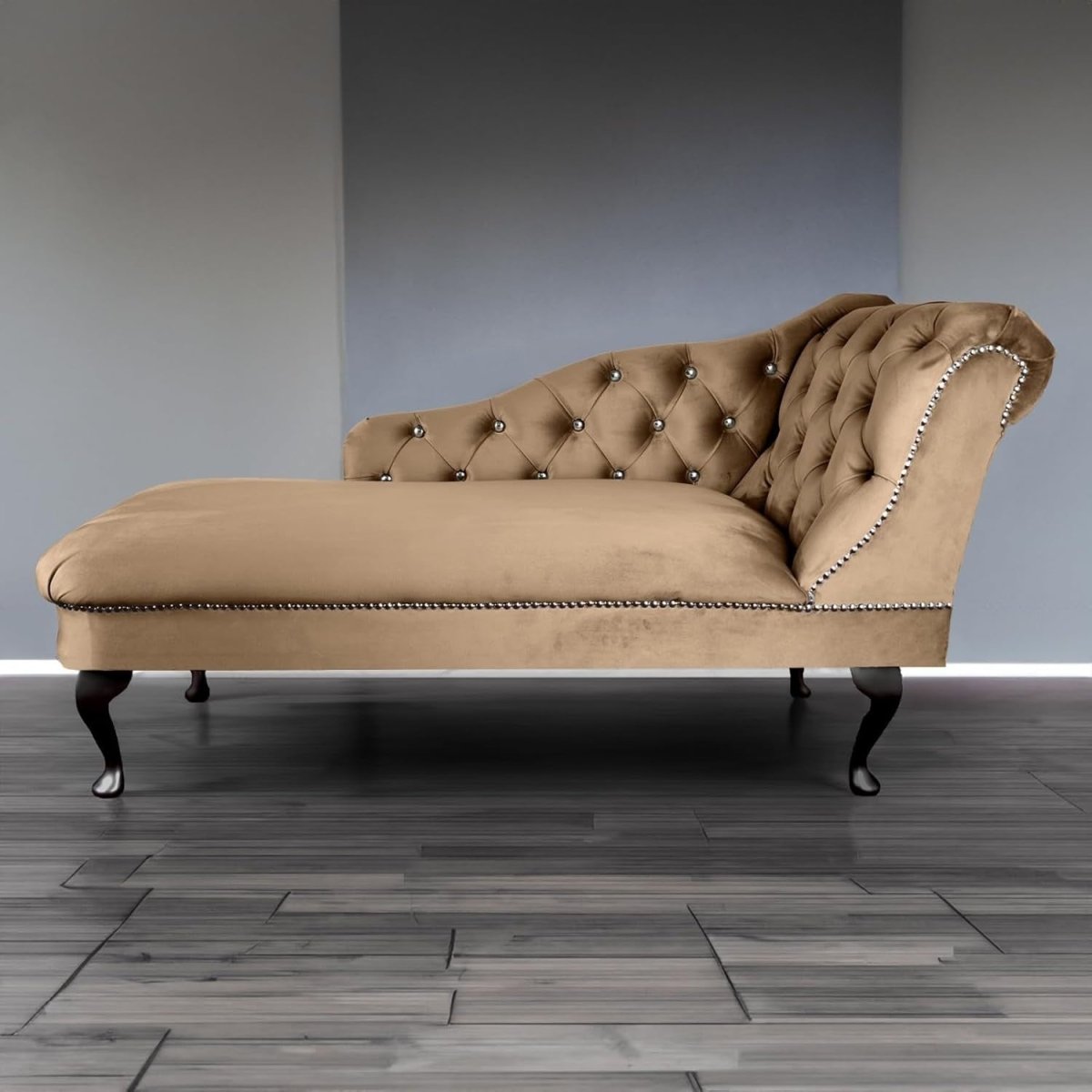 Velvet Tufted Chaise Lounge Sofa Right Hand Biscuit Accent Chair 133cm. - Kwikley