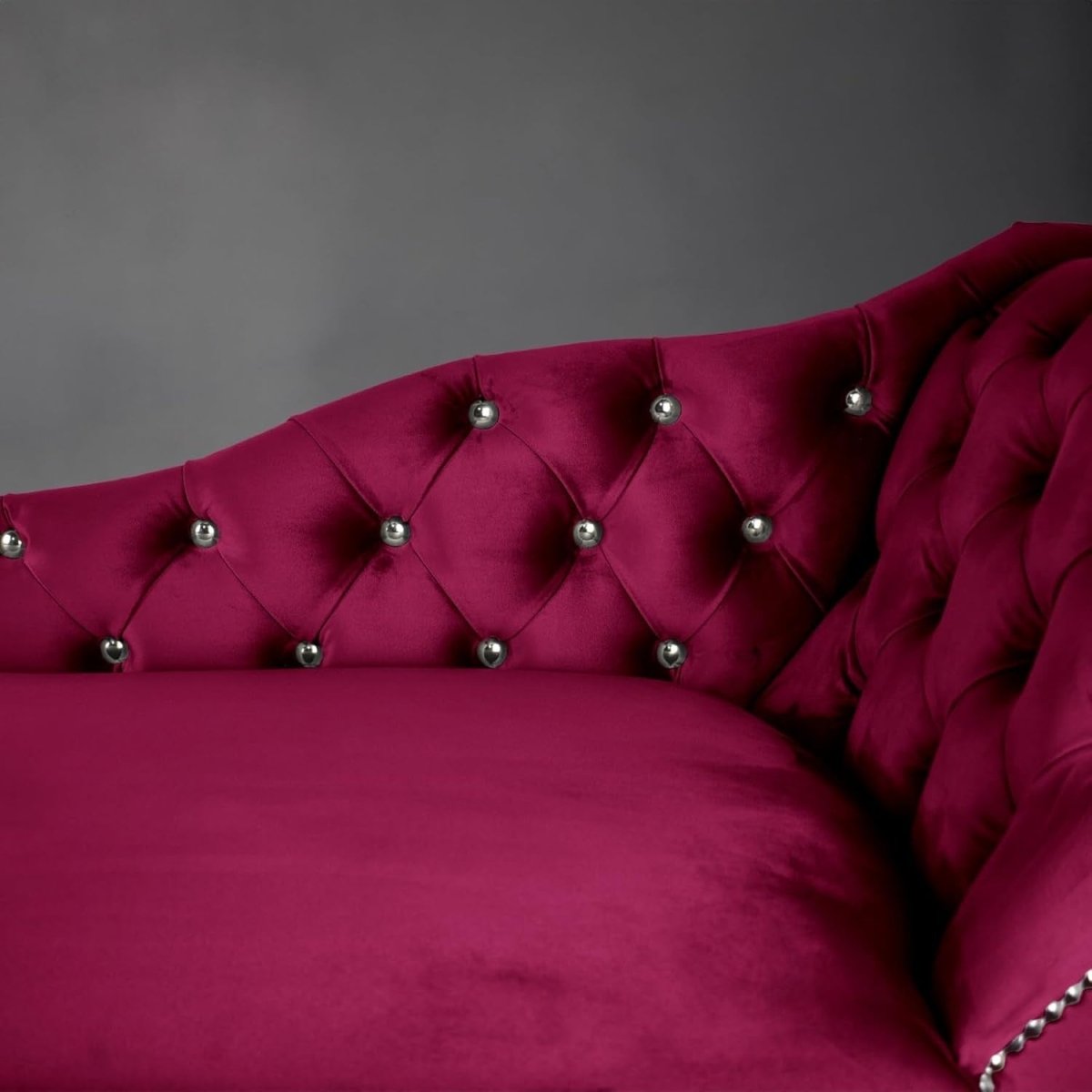 Velvet Tufted Chaise Lounge Sofa Right Hand Fuschia Accent Chair 133cm. - Kwikley