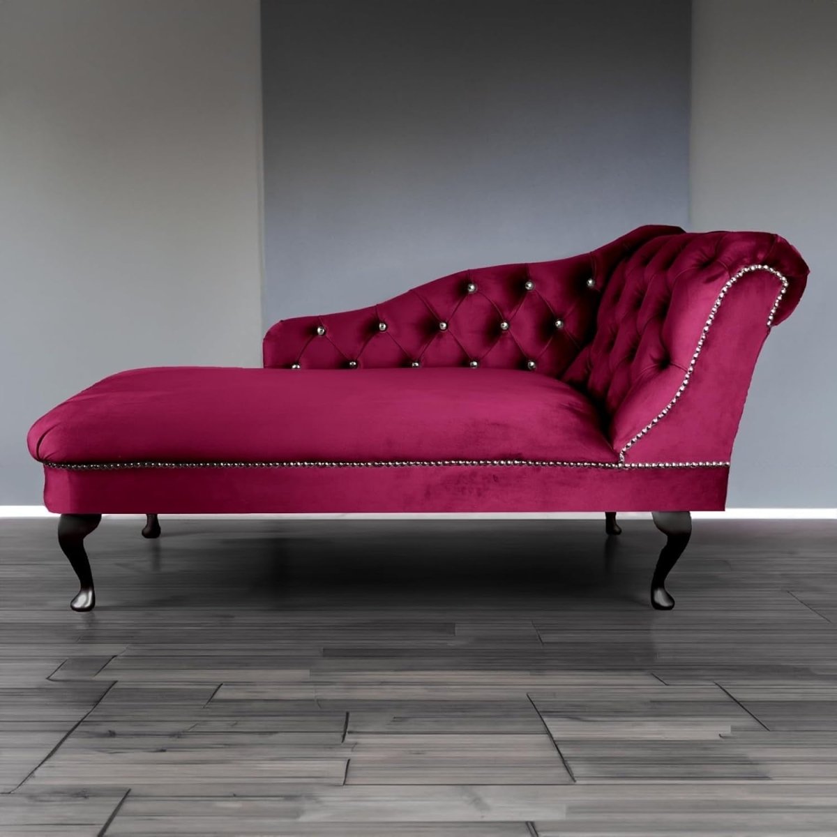 Velvet Tufted Chaise Lounge Sofa Right Hand Fuschia Accent Chair 133cm. - Kwikley