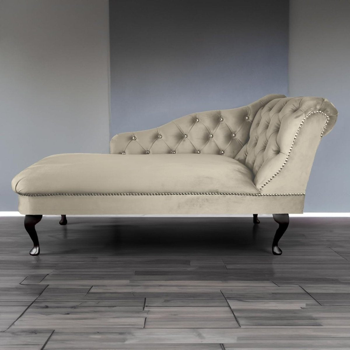 Velvet Tufted Chaise Lounge Sofa Right Hand Light Grey Accent Chair 133cm - Kwikley