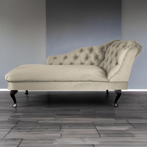 Velvet Tufted Chaise Lounge Sofa Right Hand Light Grey Accent Chair 133cm - Kwikley