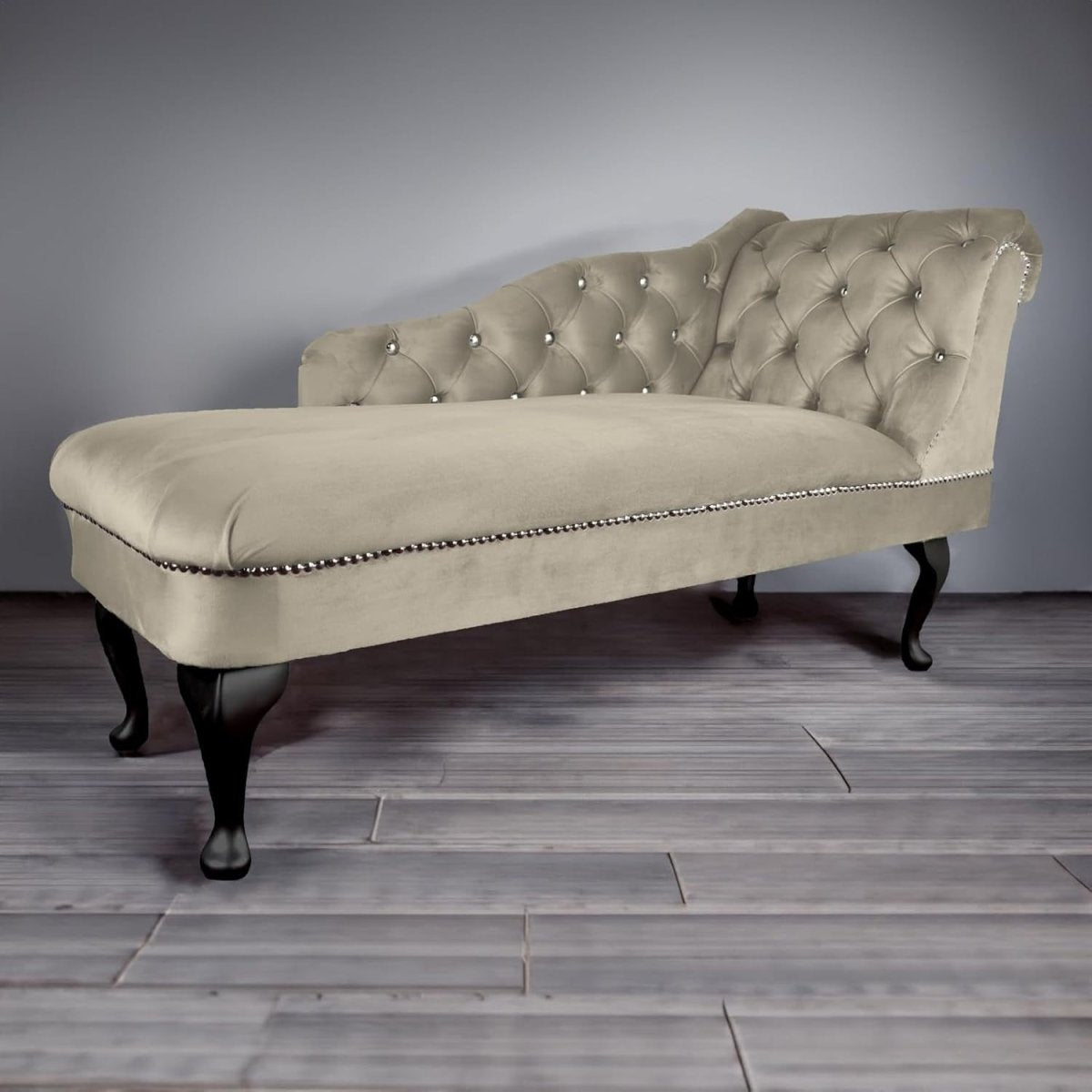 Velvet Tufted Chaise Lounge Sofa Right Hand Light Grey Accent Chair 133cm - Kwikley