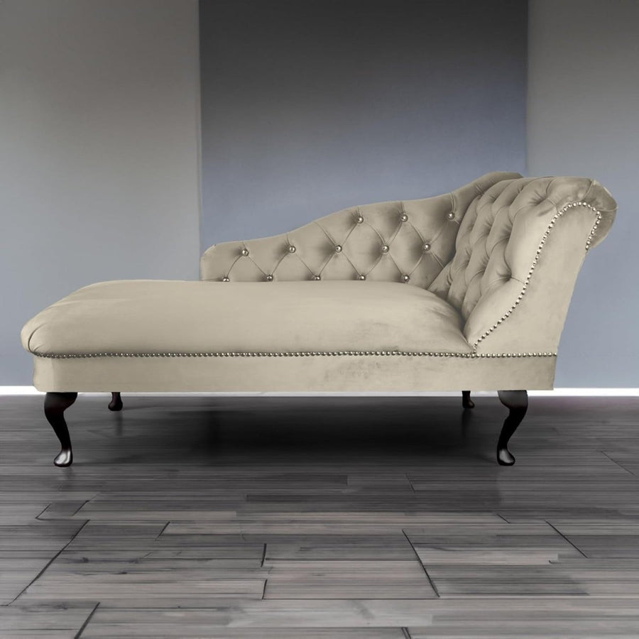 Velvet Tufted Chaise Lounge Sofa Right Hand Light Grey Accent Chair 133cm. - Kwikley