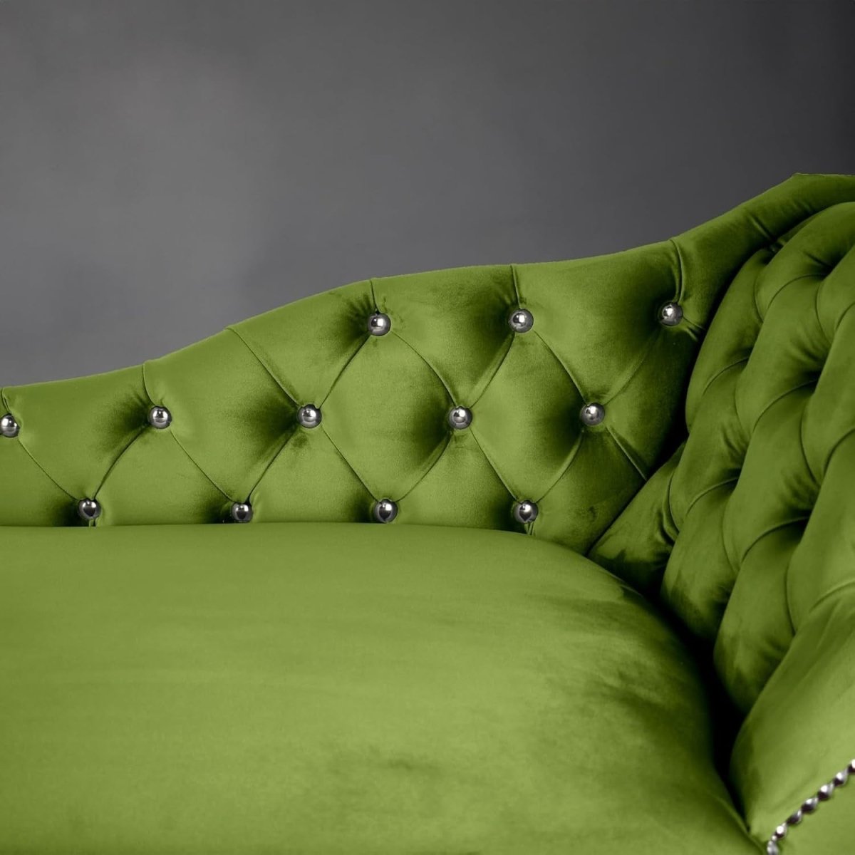 Velvet Tufted Chaise Lounge Sofa Right Hand Olive Accent Chair 133cm. - Kwikley