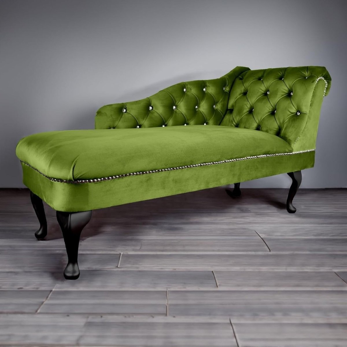 Velvet Tufted Chaise Lounge Sofa Right Hand Olive Accent Chair 133cm. - Kwikley