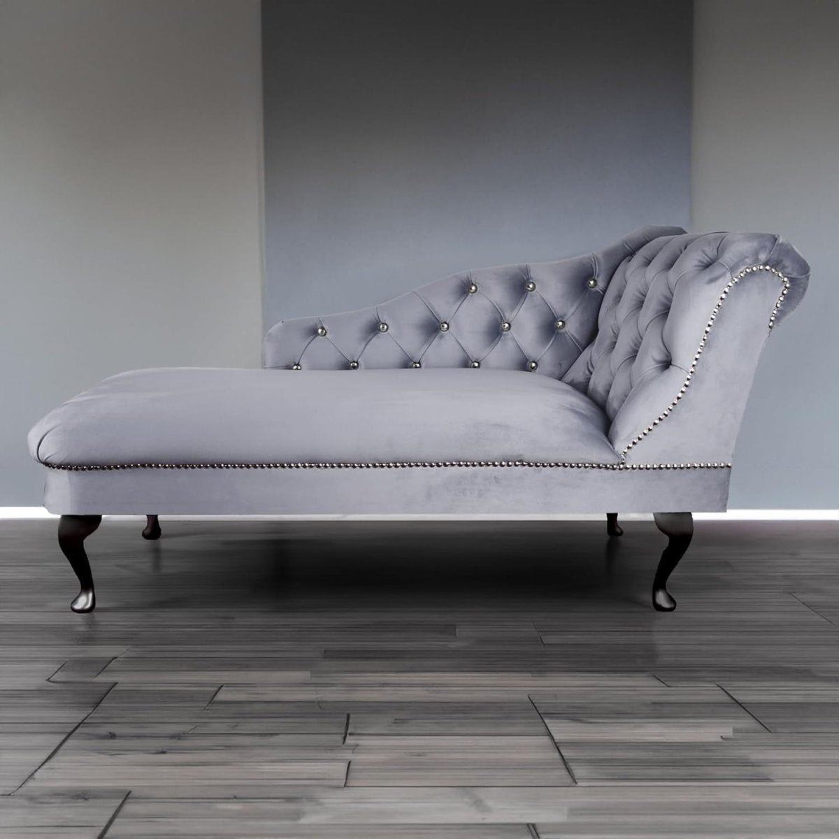 Velvet Tufted Chaise Lounge Sofa Right Hand Platinum Accent Chair 133cm. - Kwikley