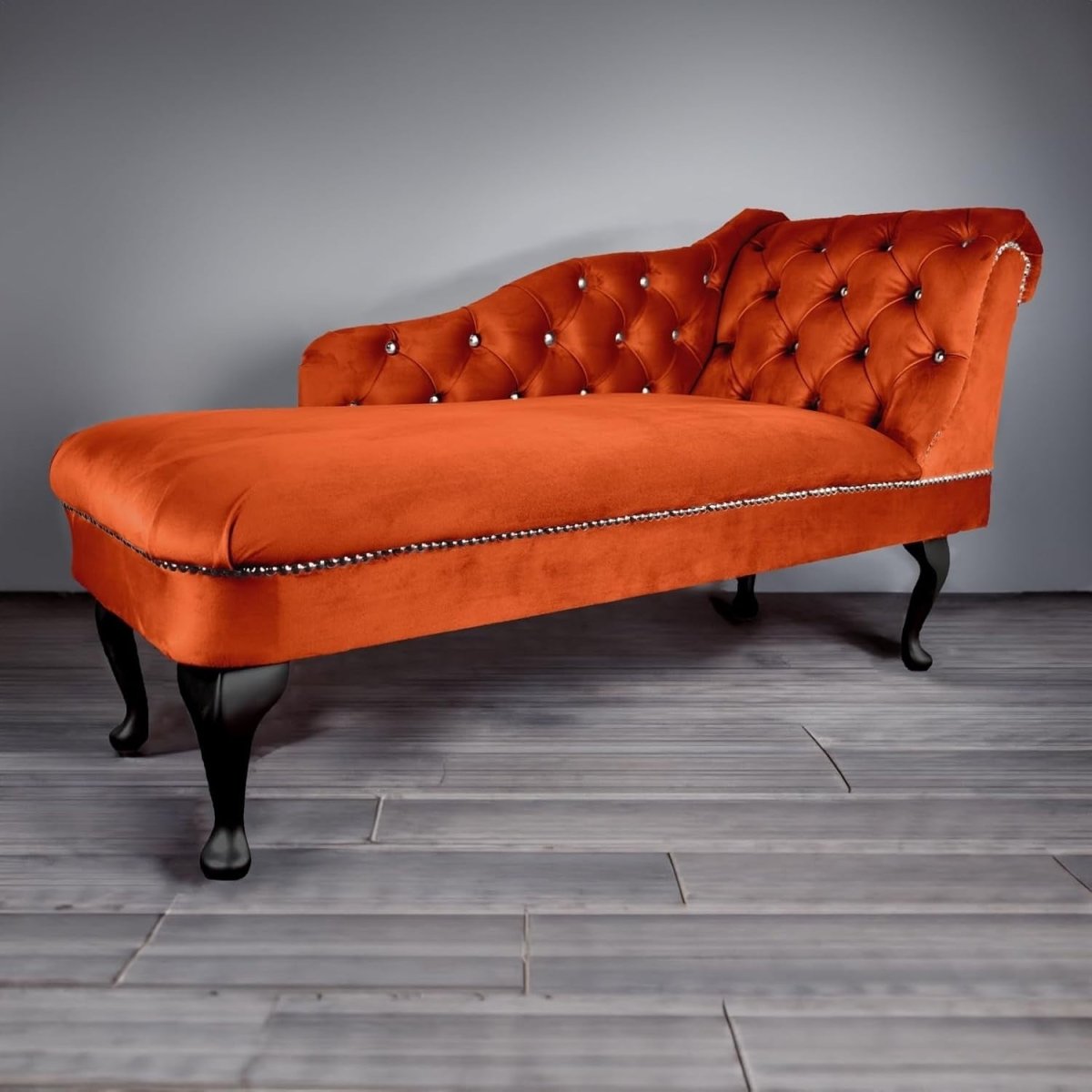 Velvet Tufted Chaise Lounge Sofa Right Hand Pumpkin Accent Chair 133cm. - Kwikley