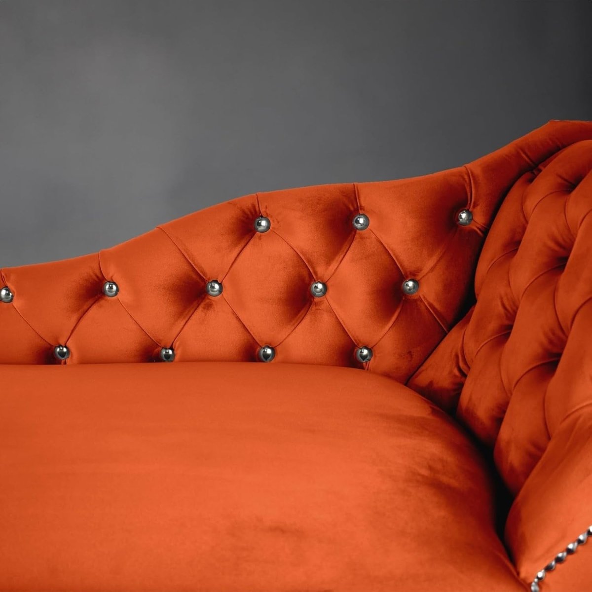 Velvet Tufted Chaise Lounge Sofa Right Hand Pumpkin Accent Chair 133cm. - Kwikley