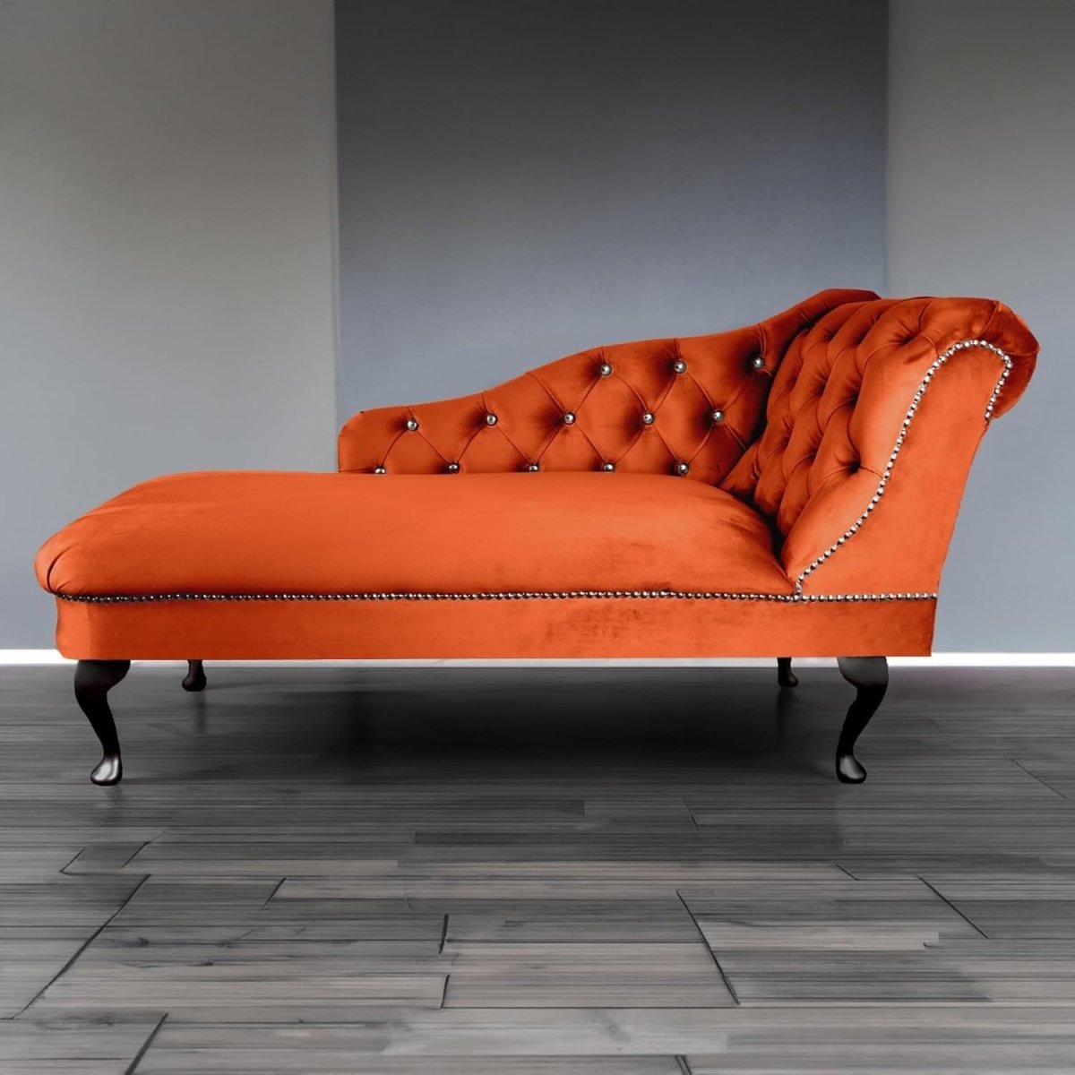 Velvet Tufted Chaise Lounge Sofa Right Hand Pumpkin Accent Chair 133cm. - Kwikley