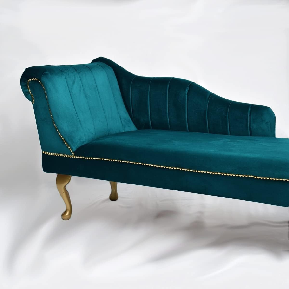 Velvet Tufted Chaise Lounge Sofa Teal Left Hand Accent Chair 135cm. - Kwikley