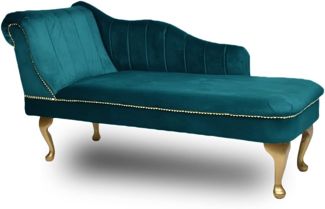 Velvet Tufted Chaise Lounge Sofa Teal Left Hand Accent Chair 135cm. - Kwikley