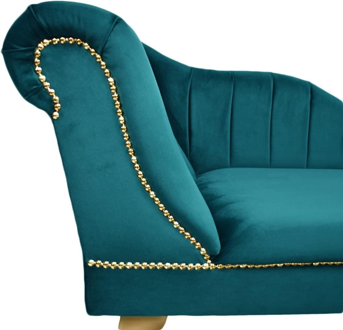 Velvet Tufted Chaise Lounge Sofa Teal Left Hand Accent Chair 135cm. - Kwikley