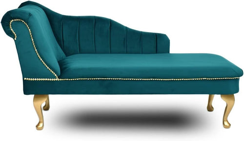 Velvet Tufted Chaise Lounge Sofa Teal Left Hand Accent Chair 135cm. - Kwikley