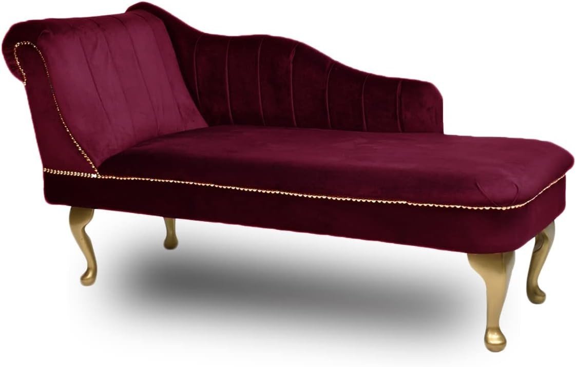 Velvet Tufted Chaise Lounge Sofa Wine Left Hand Accent Chair 135cm. - Kwikley