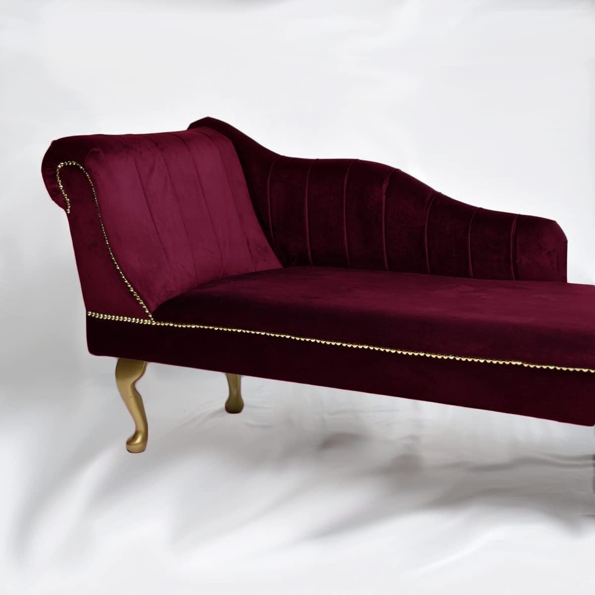 Velvet Tufted Chaise Lounge Sofa Wine Left Hand Accent Chair 135cm. - Kwikley