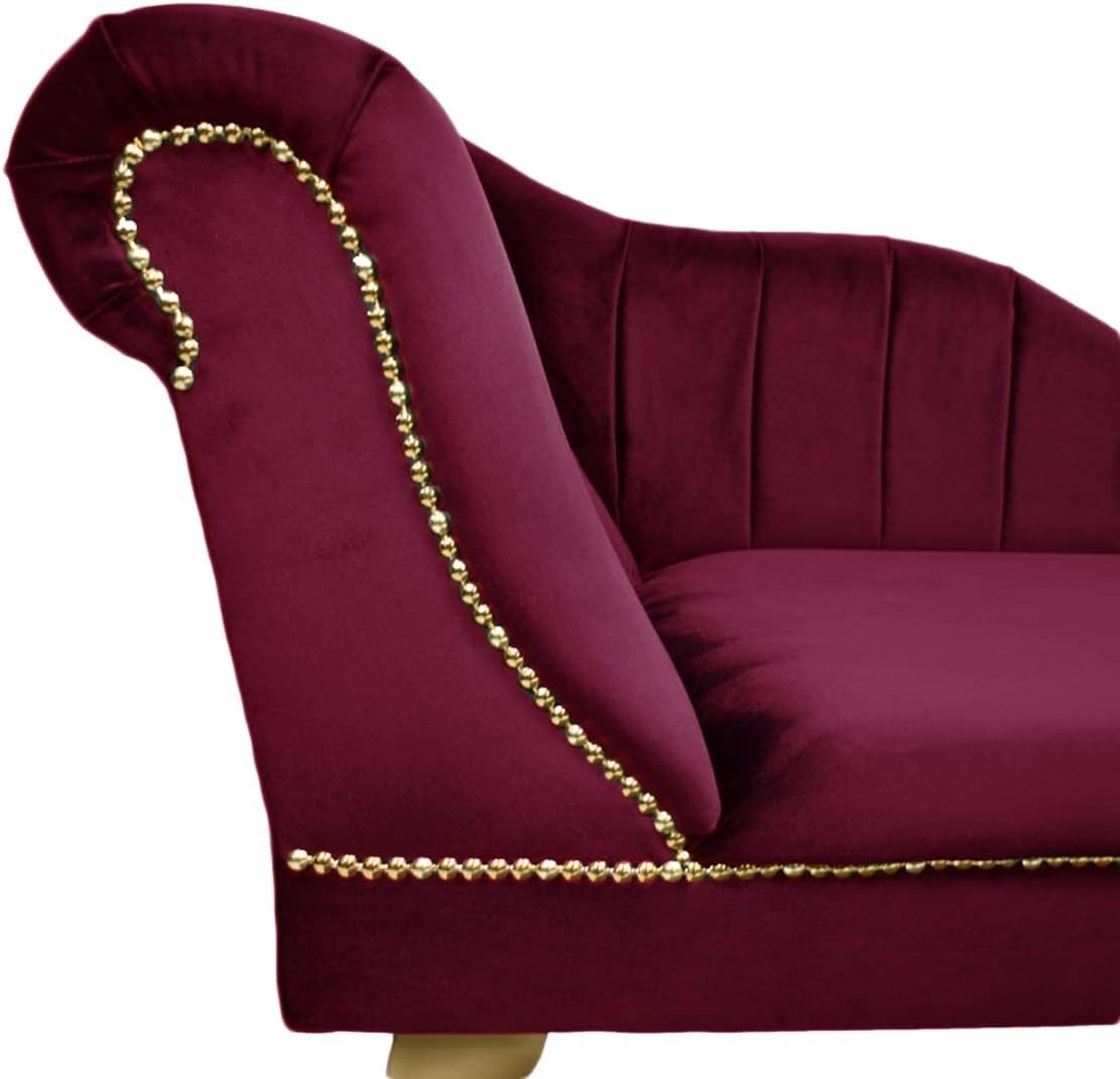 Velvet Tufted Chaise Lounge Sofa Wine Left Hand Accent Chair 135cm. - Kwikley