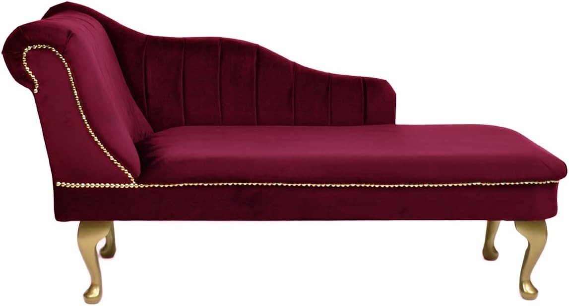 Velvet Tufted Chaise Lounge Sofa Wine Left Hand Accent Chair 135cm. - Kwikley