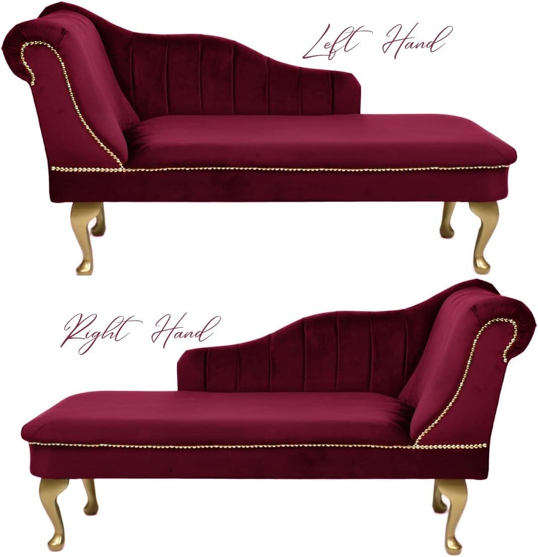Velvet Tufted Chaise Lounge Sofa Wine Left Hand Accent Chair 135cm. - Kwikley