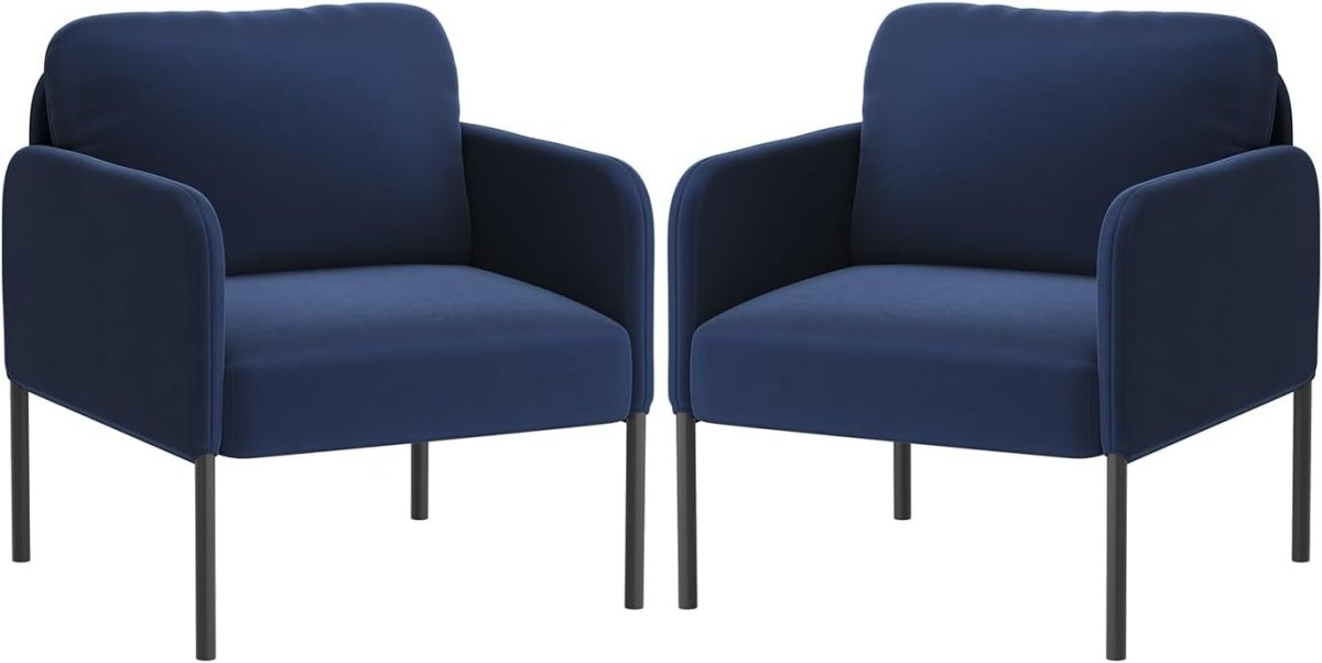 Velvet Upholstered Accent Armchair Padded Lounge Chair Blue - Kwikley