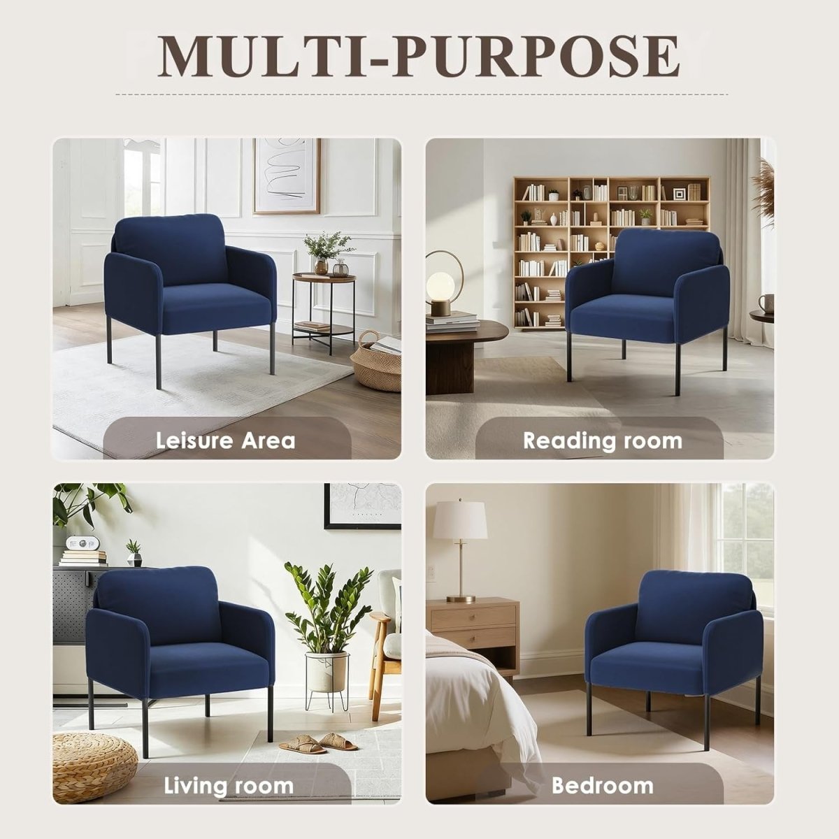 Velvet Upholstered Accent Armchair Padded Lounge Chair Blue - Kwikley