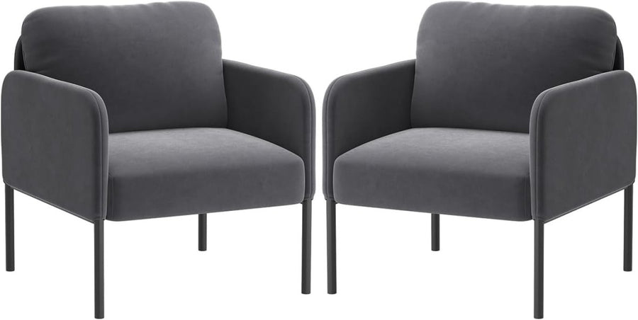 Velvet Upholstered Accent Armchair Padded Lounge Chair Grey - Kwikley