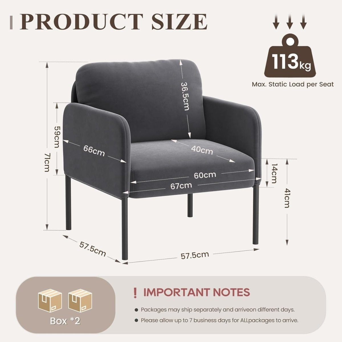 Velvet Upholstered Accent Armchair Padded Lounge Chair Grey - Kwikley