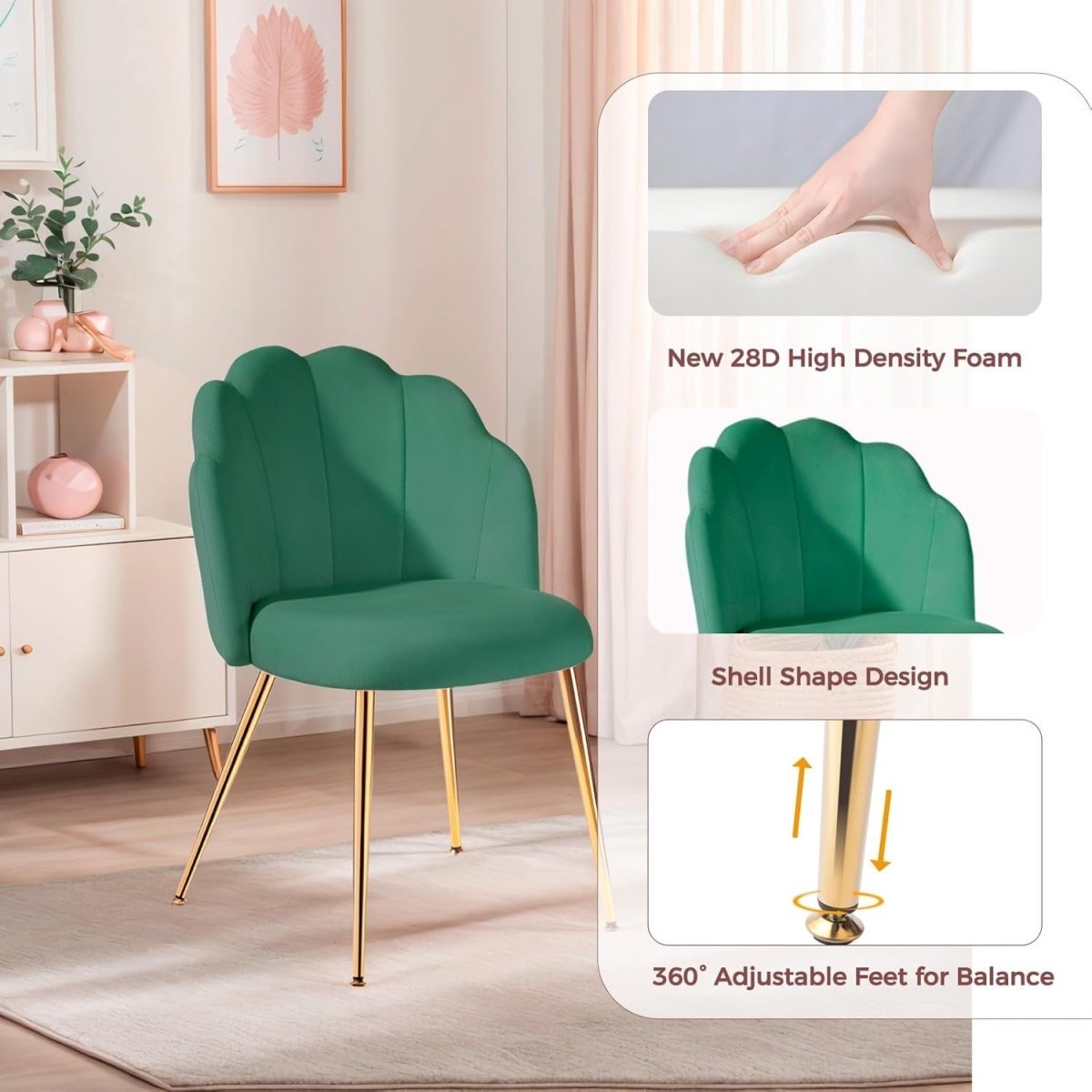 Velvet Vanity Accent Chair Gold Legs Makeup Desk Chair Green - Kwikley