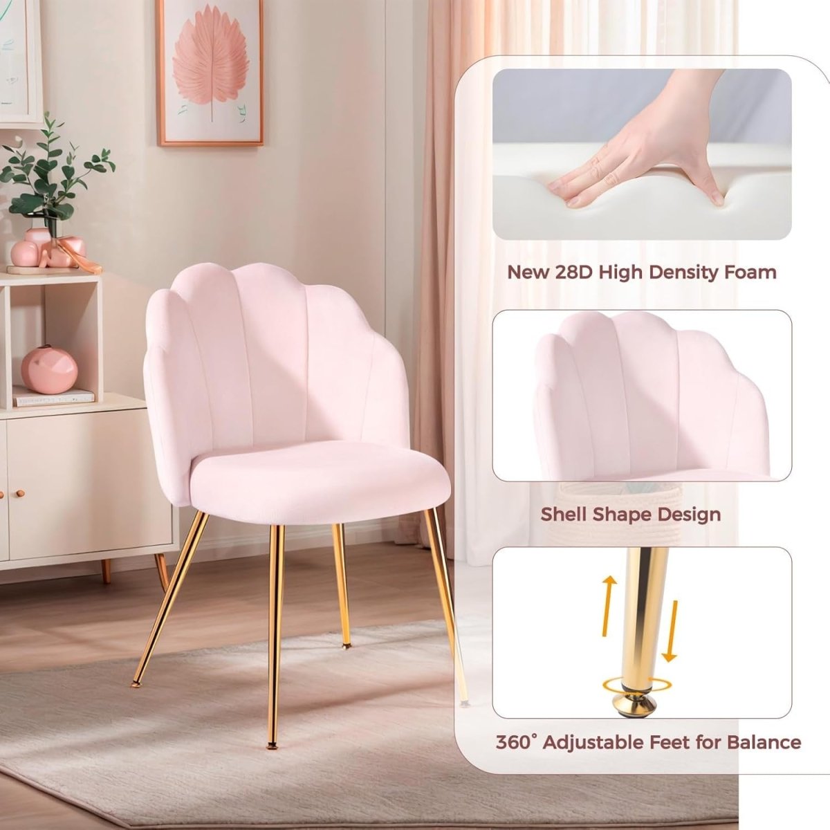 Velvet Vanity Accent Chair Gold Legs Makeup Desk Chair Pink - Kwikley