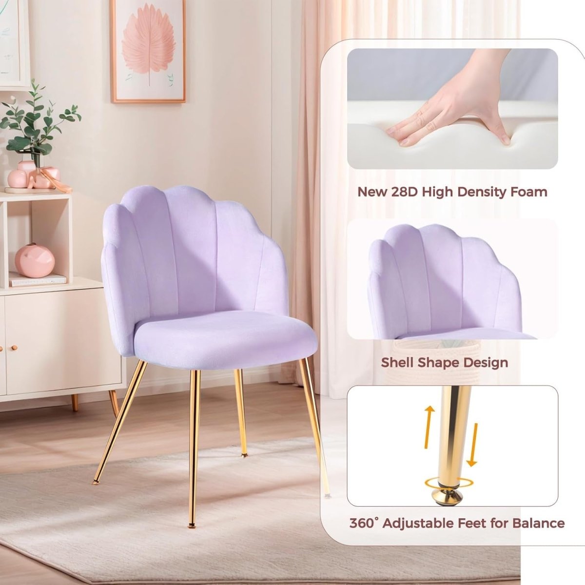 Velvet Vanity Accent Chair Gold Legs Makeup Desk Chair Purple - Kwikley