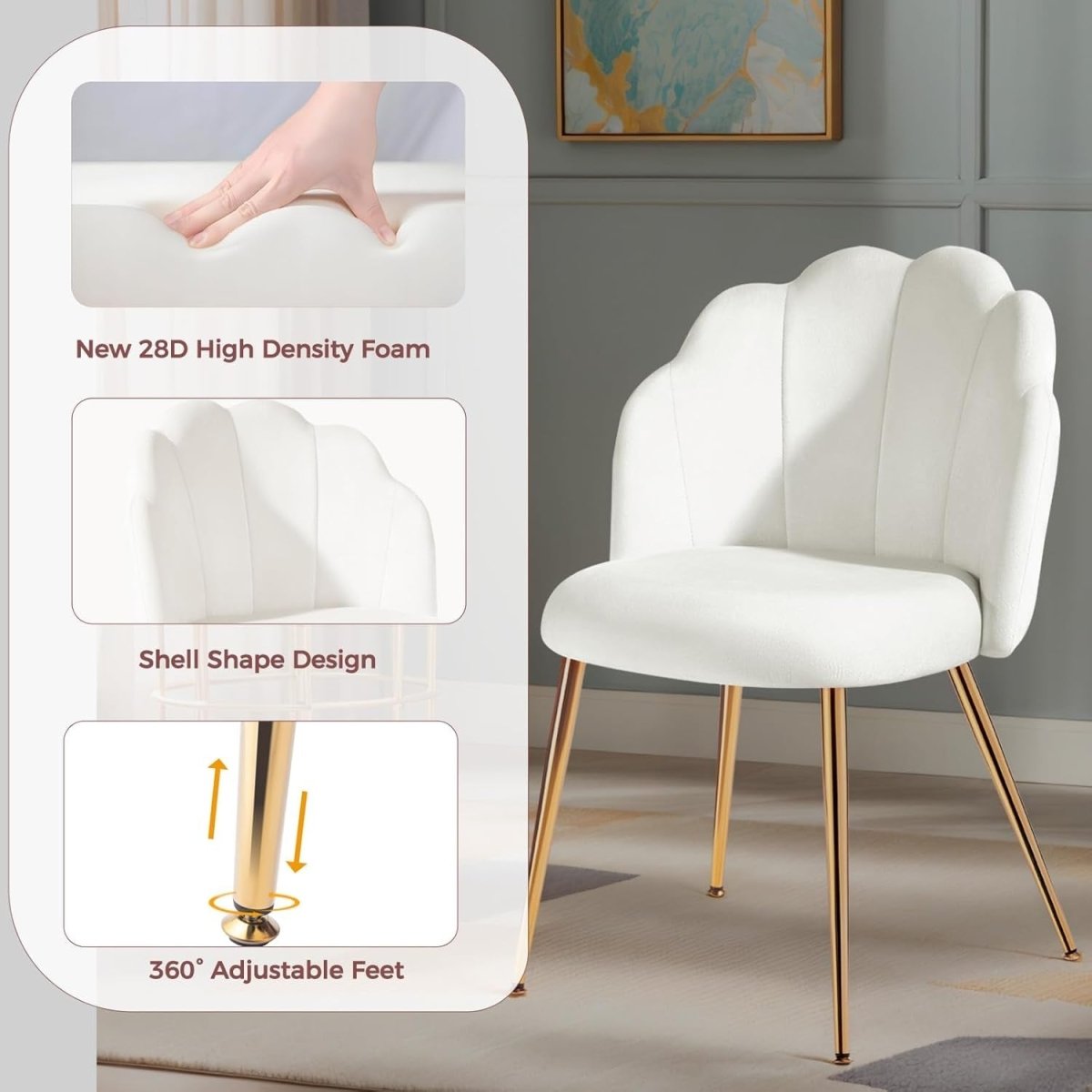 Velvet Vanity Accent Chair Gold Legs Makeup Desk Chair White - Kwikley