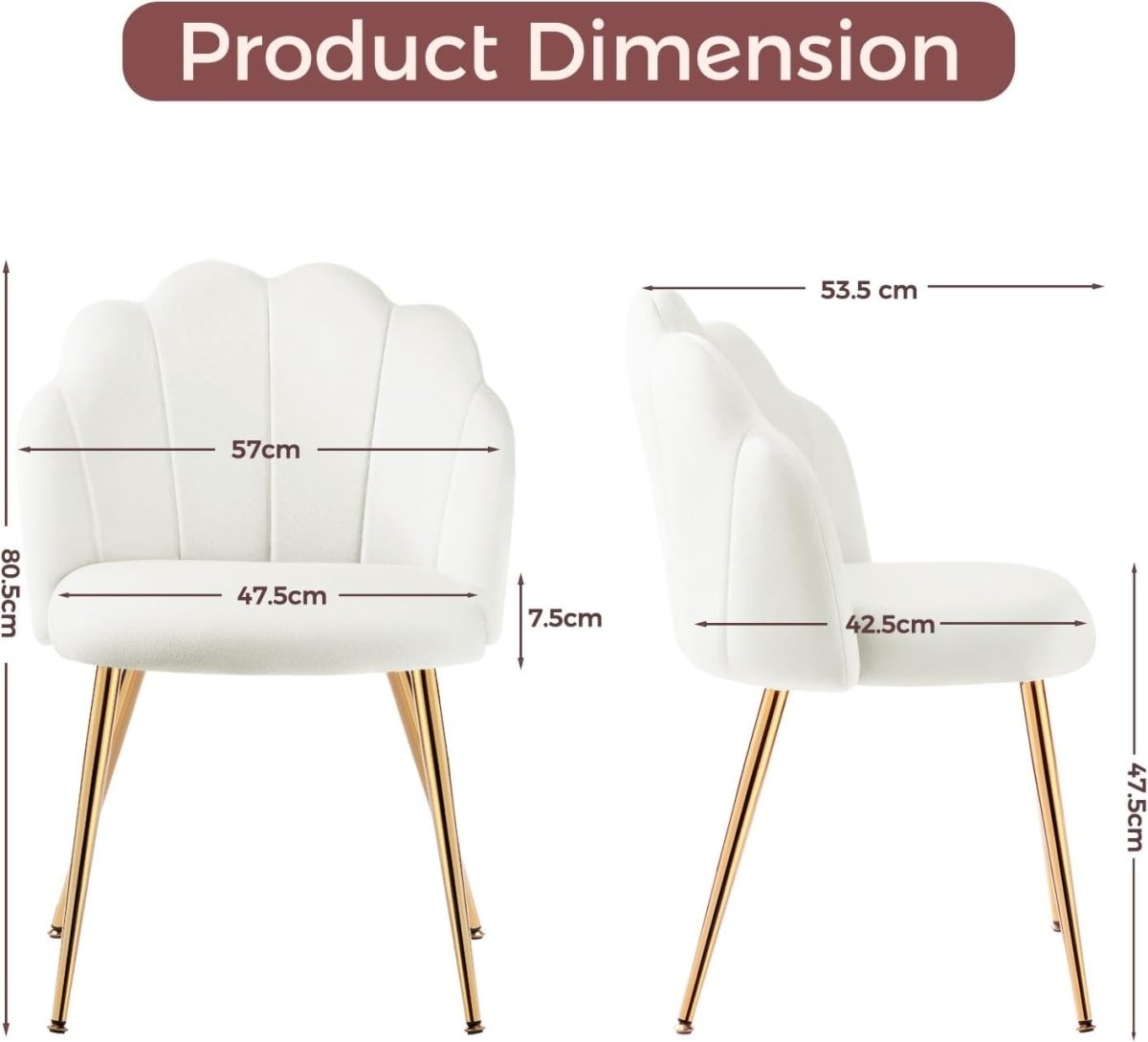 Velvet Vanity Accent Chair Gold Legs Makeup Desk Chair White - Kwikley
